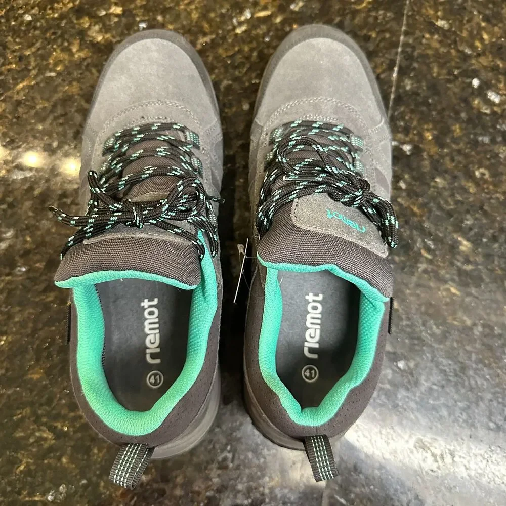 Riemot Waterproof Hiking Shoes, Women's 10 Lace Up Lightweight Gray & Teal, NWT